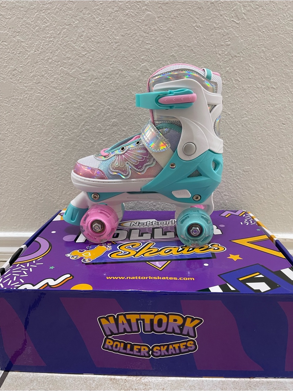 Kids Pink & Teal Roller Quad Skates
